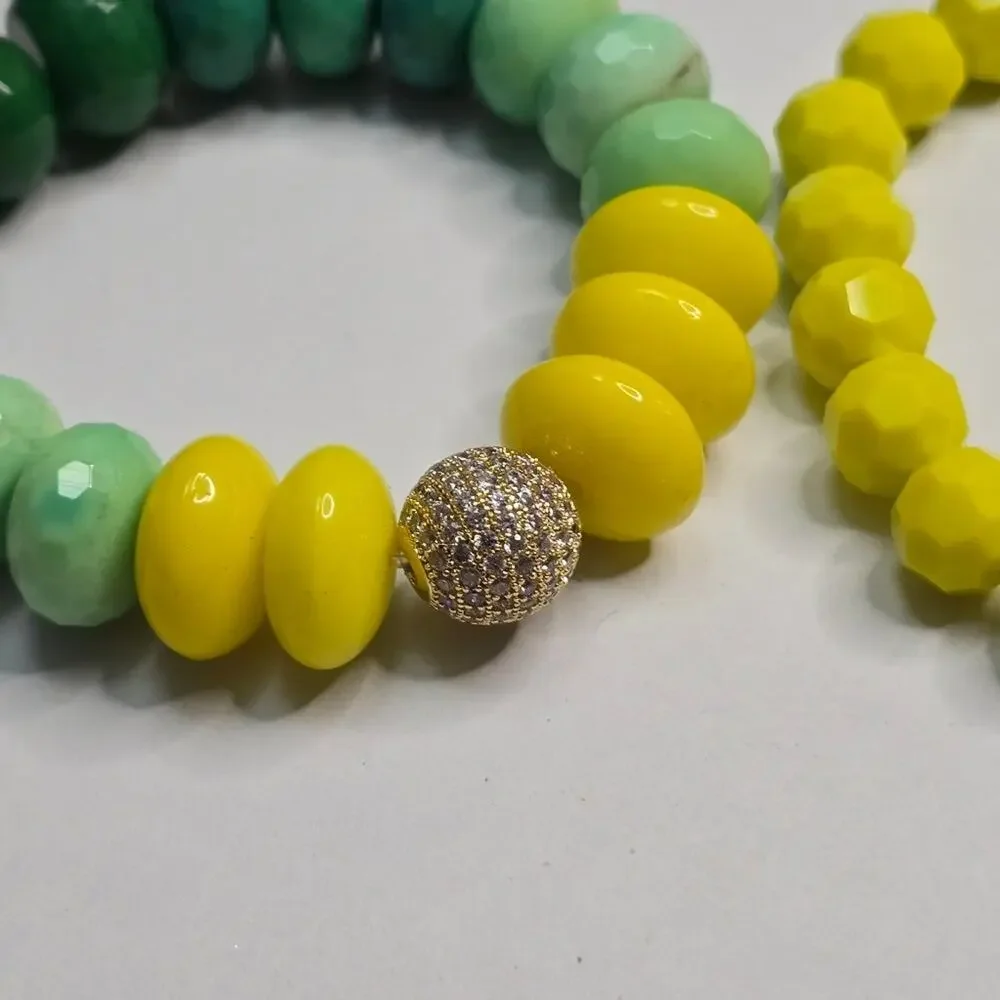 Treska Yellow and Green Faceted Beaded Stretch Bracelet Set New